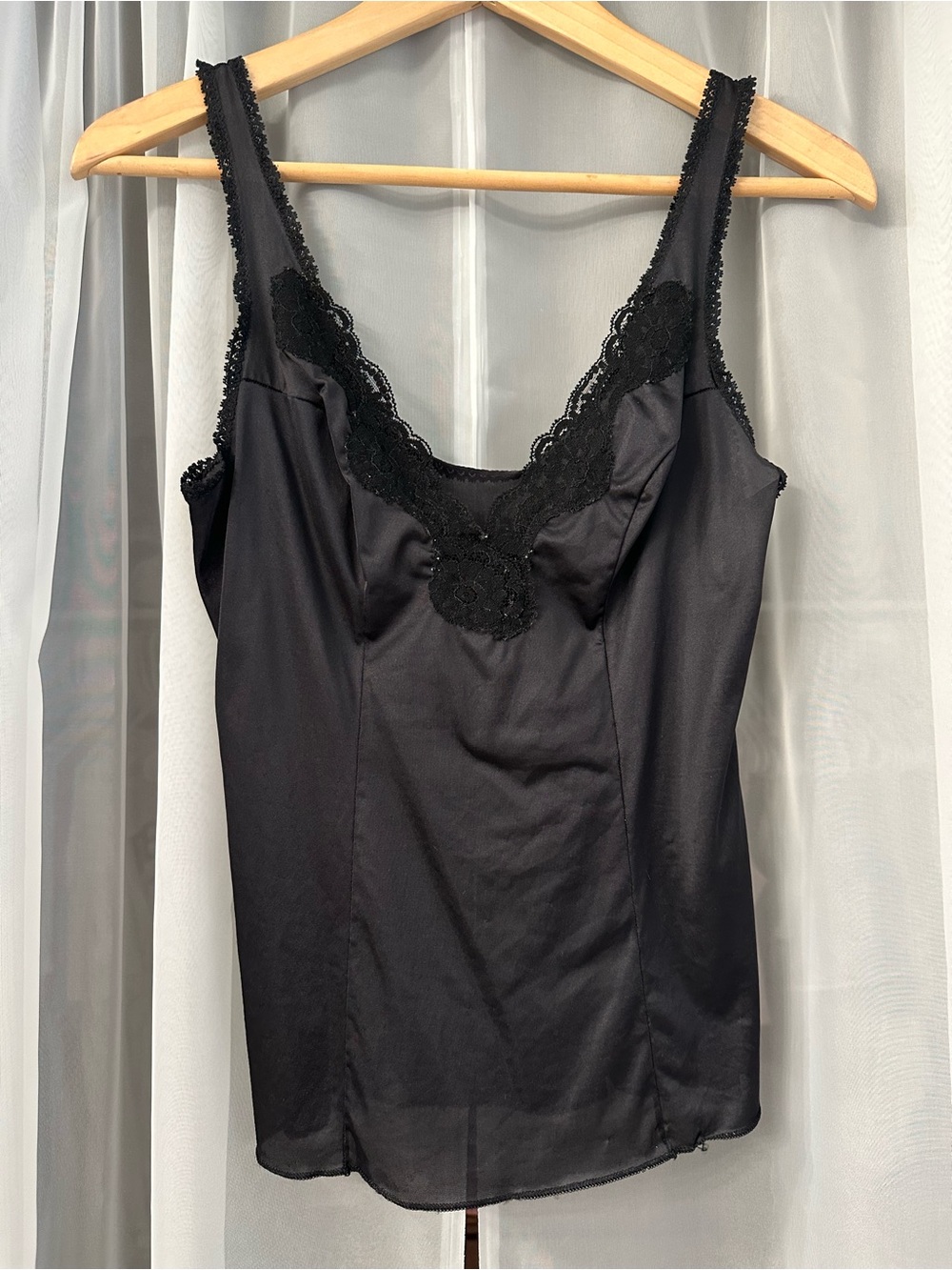 Vassarette Black Lace-Edge Slip Camisole